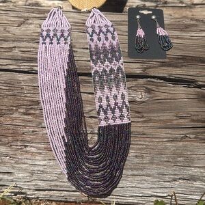Purple Beaded Multiple Strand Statement Earring Set